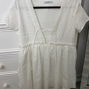 White mini t shirt dress, great beach cover up